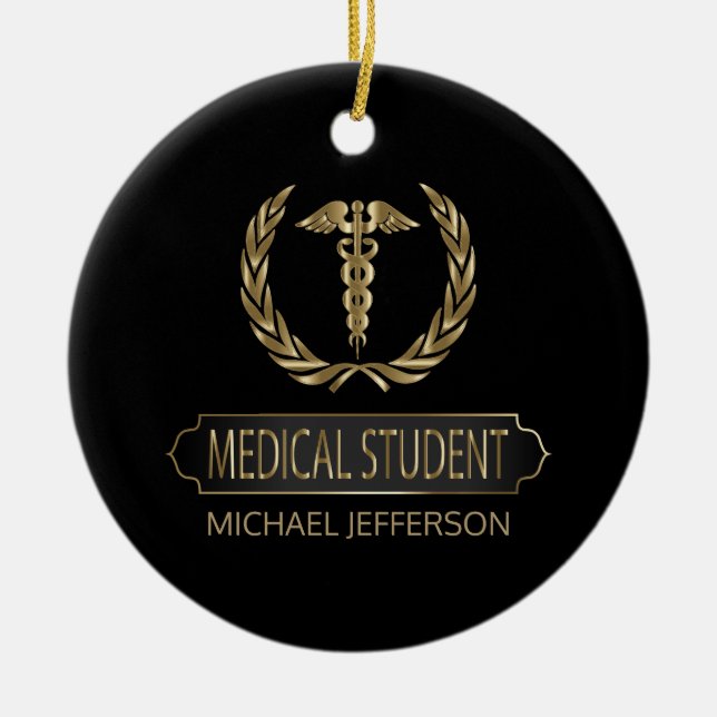 Medical Student 👨‍⚕️ - Black and Gold Ceramic Ornament (Front)