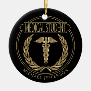Medical Student 👨‍⚕️ - Classy Black and G Ceramic Ornament