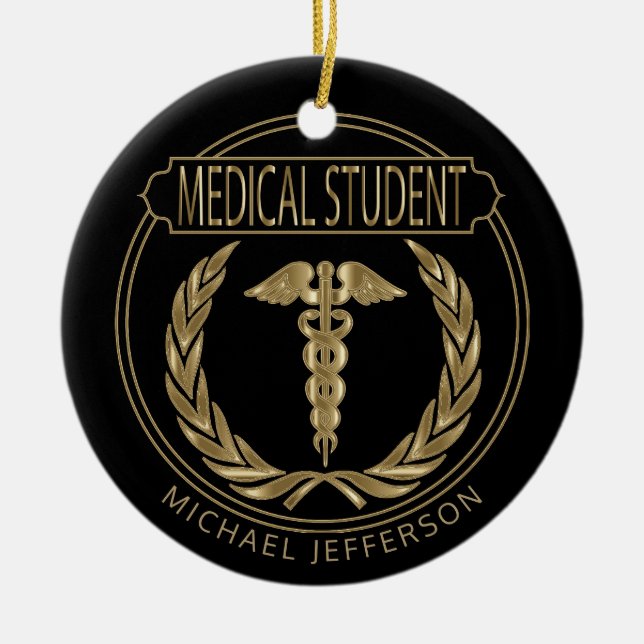 Medical Student 👨‍⚕️ - Classy Black and Gold Ceramic Ornament (Front)