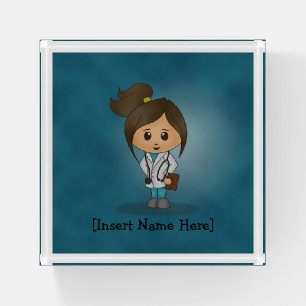 Medical Student, Doctor, PA, NP - Brunette Female Paperweight