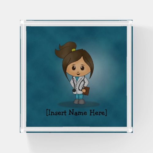 Medical Student Doctor PA NP _ Brunette Female Paperweight