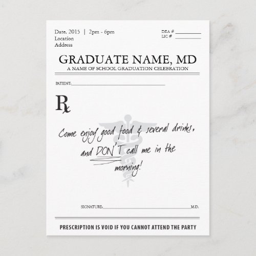 Medical Student Graduation Prescription Pad Invite