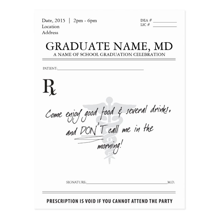 Medical Student Graduation Prescription Pad Invite Postcard