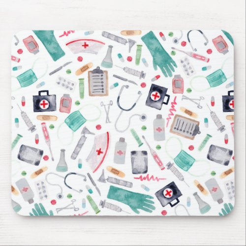 Medical Supplies in Watercolor Mouse Pad