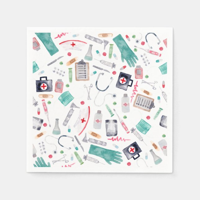 Medical Supplies in Watercolor Napkins (Front)