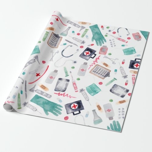 Medical Supplies in Watercolor Wrapping Paper