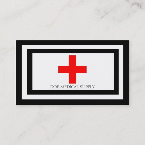 Medical Supply Cross Red BW Business Card