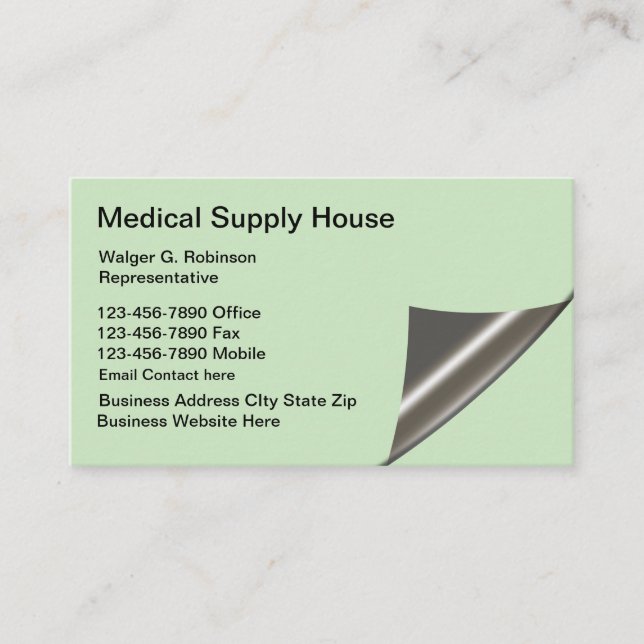 Medical Supply Theme Page Curl Graphic Business Card (Front)