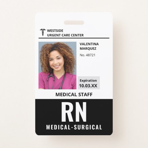 Medical Surgical Nurse RN ID Photo Logo Badge