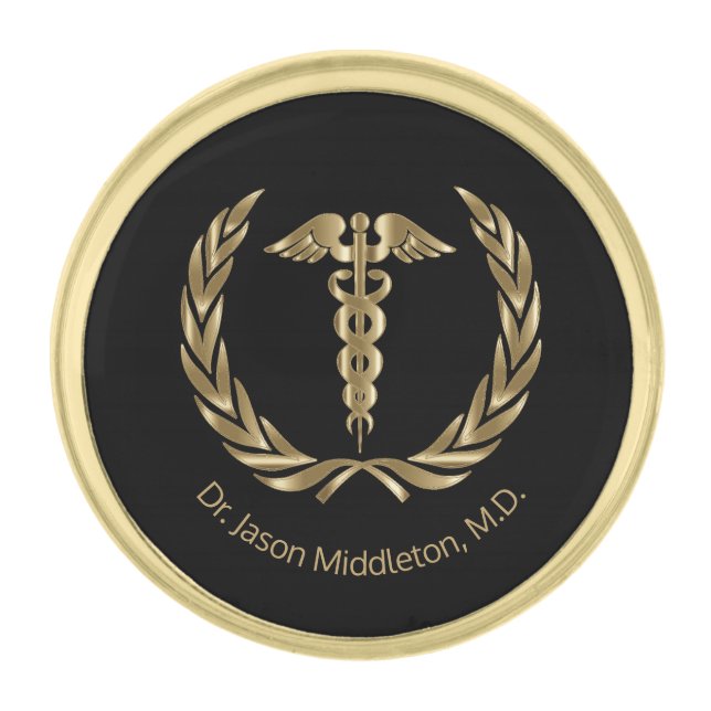 Medical Symbol - Black and Gold Finish Lapel Pin (Front)