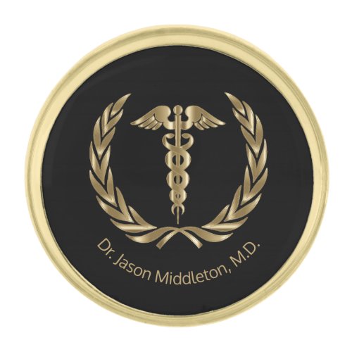 Medical Symbol _ Black and Gold Gold Finish Lapel Pin