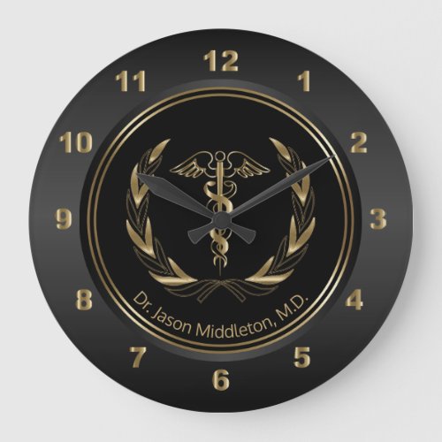 Medical Symbol _ Black and Gold Large Clock