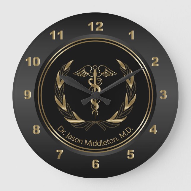 Medical Symbol - Black and Gold Large Clock (Front)