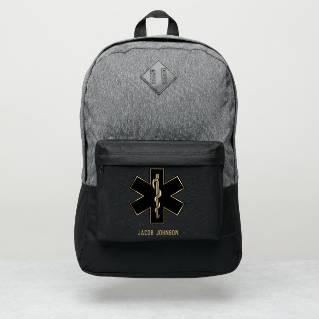Medical Symbol - Black and Gold Port Authority® Backpack (Front)