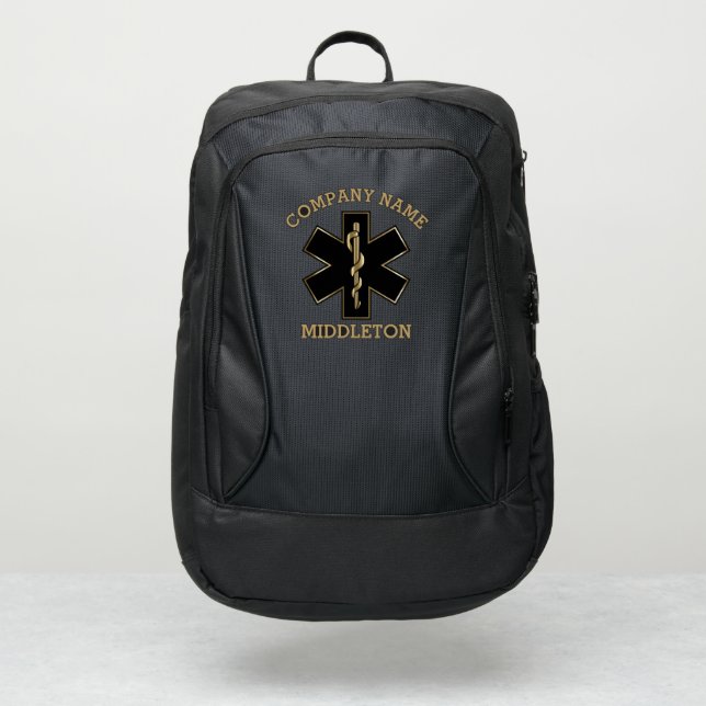 Medical Symbol - Black and Gold Port Authority® Backpack (Front)