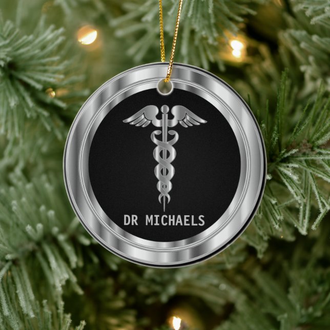  Medical Symbol 👨‍⚕️ - Black and Silver Ceramic Ornament (Tree)