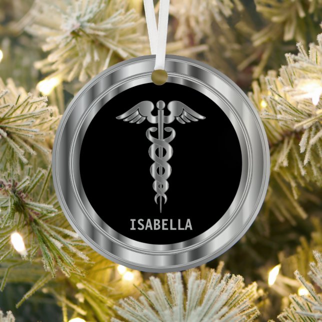  Medical Symbol 👨‍⚕️ - Black and Silver Metal Ornament (Insitu)