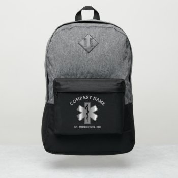 Medical Symbol - Black And Silver Port Authority® Backpack by DesignsbyDonnaSiggy at Zazzle