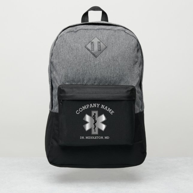 Medical Symbol - Black and Silver Port Authority® Backpack (Front)