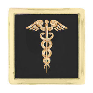 Medical Symbol Caduceus Black and Gold Doctor Gold Finish Lapel Pin