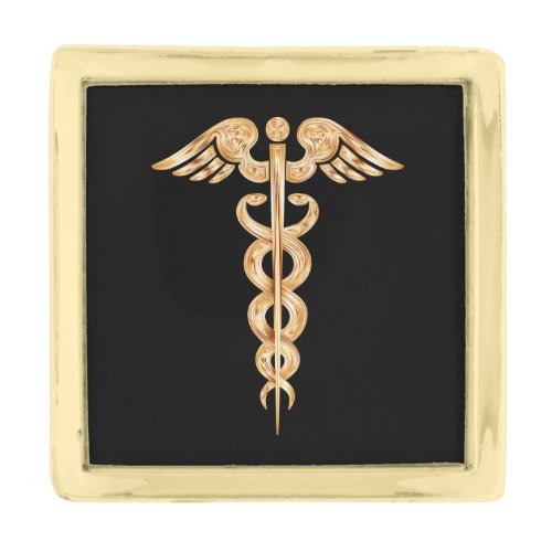 Medical Symbol Caduceus Black and Gold Doctor Gold Finish Lapel Pin
