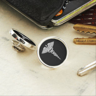 Medical Symbol - Caduceus - Black and Silver Lapel Pin