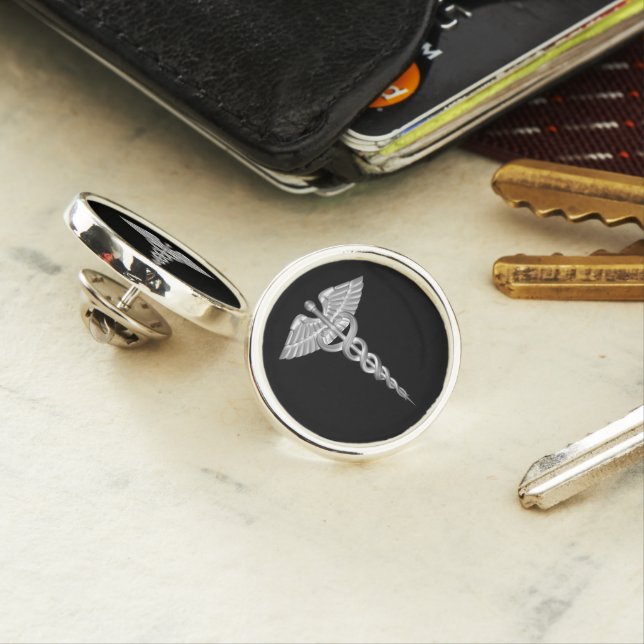 Medical Symbol - Caduceus - Black and Silver Lapel Pin (In Situ)