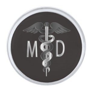 Medical Symbol - Caduceus - Black Silver Finish Lapel Pin