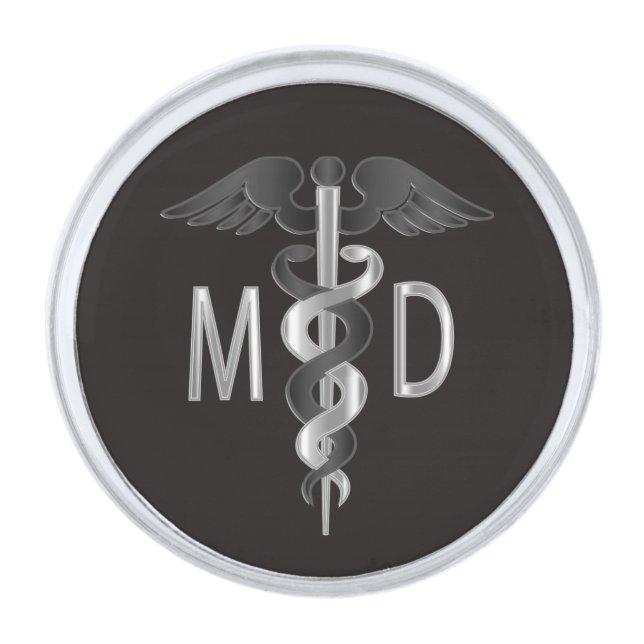Medical Symbol - Caduceus - Black Silver Finish Lapel Pin (Front)