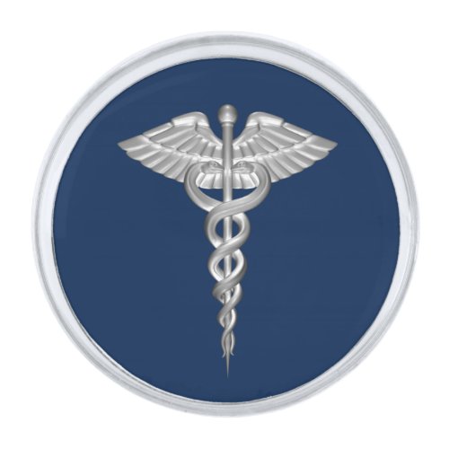Medical Symbol _ Caduceus _ Navy Blue Silver Finish Lapel Pin