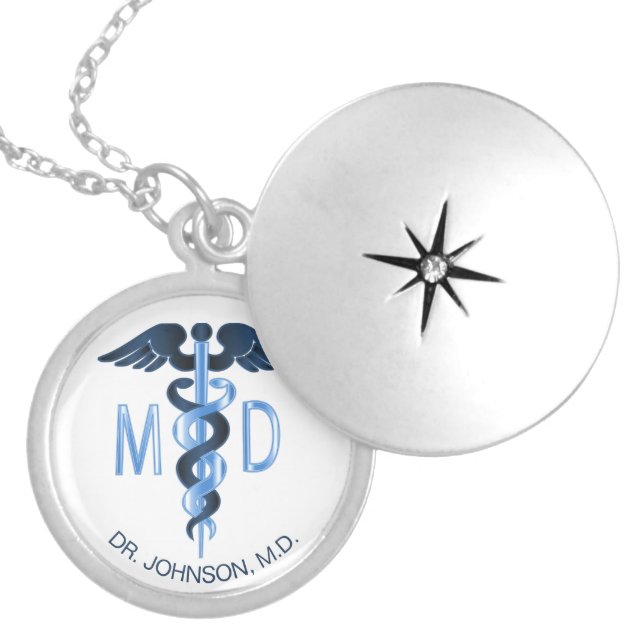 Medical Symbol Caduceus -Personalized Locket Necklace (Front)