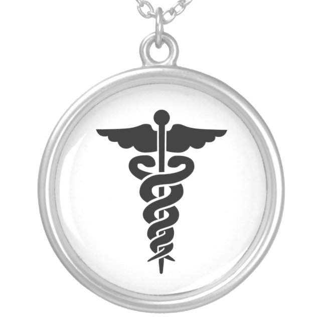Medical Symbol Caduceus Silver Plated Necklace (Front)