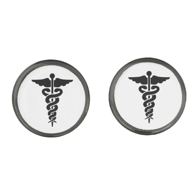 Medical Symbol Gunmetal Finish Cufflinks (Front)
