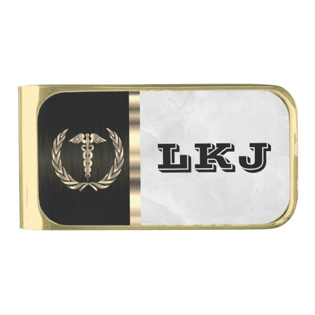 Medical Symbol - Monogram Gold Finish Money Clip (Front)