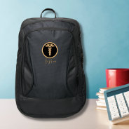 Medical Symbol Nursing Golden Logo Name Port Authority® Backpack at Zazzle