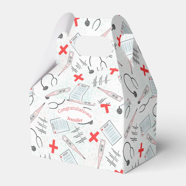 Medical Symbols Red White Black Favor Box (Front Side)