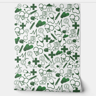 Medical Theme green Peel Stick Healthcare Decor Wallpaper
