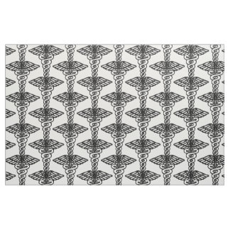 Medical tissue. Hermes staff - symbol doctors Fabric