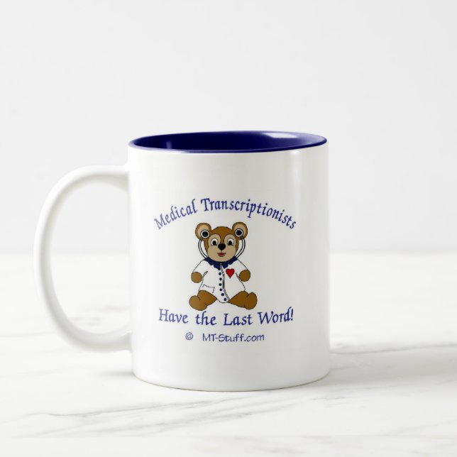 Medical Transcriptionist Bear Two-Tone Coffee Mug (Left)
