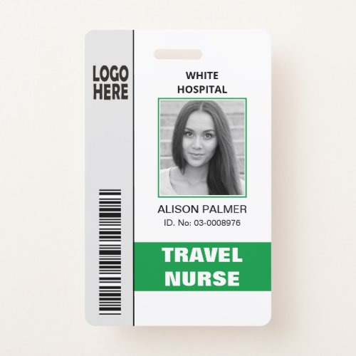 Medical travel nurse logo photo ID template green Badge