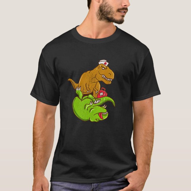 Medical TRex Performing CPR EMT Nurse Doctor Dinos T-Shirt (Front)