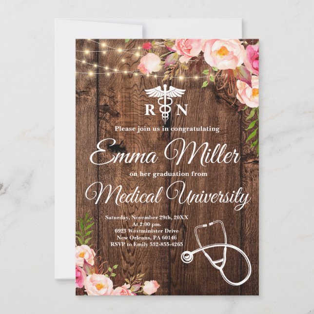 Medical University Boho Floral Graduation Invitation (Front)