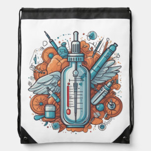 Medical Vial Art – Syringe & Pill Bottle Wings  Drawstring Bag