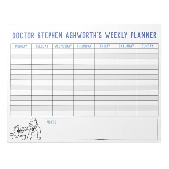 Medical Weekly Planner. Personalised Title. Notepad (Front)