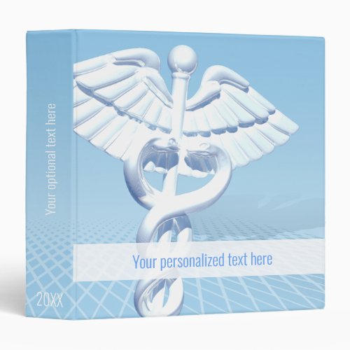 Medical White 3D Caduceus Blue Design 3 Ring Binder