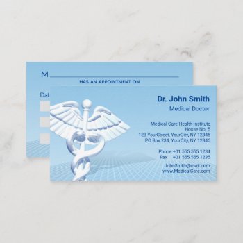 Medical White 3d Caduceus Blue Design Appointment Card by SorayaShanCollection at Zazzle