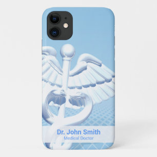 Medical White 3D Caduceus Blue Design iPhone 11 Case