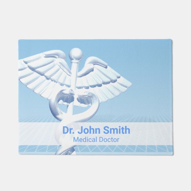 Medical White 3D Caduceus Blue Design Doormat (Front)