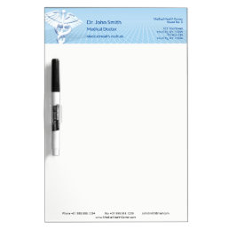 Medical White 3D Caduceus Blue Design Dry Erase Board