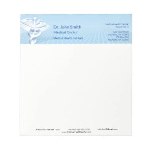 Medical White 3D Caduceus Blue Design Notepad